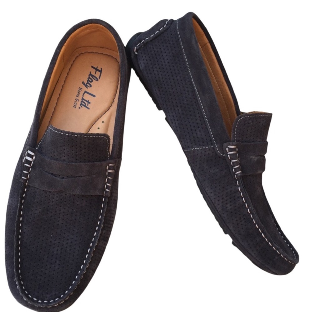MEN’S Flag LTD. Morgan Kidsuede Leather Perforated Penny Loafer Moccasins